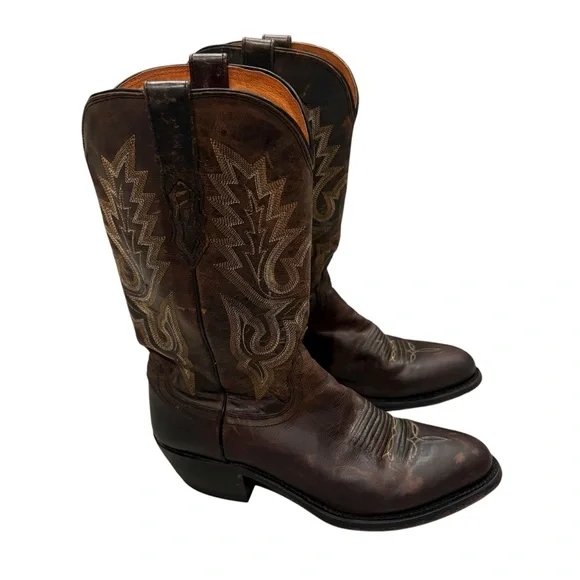 Lucchese Brown Leather Western Cowboy Boots, Sz 9D - Picture 4 of 16